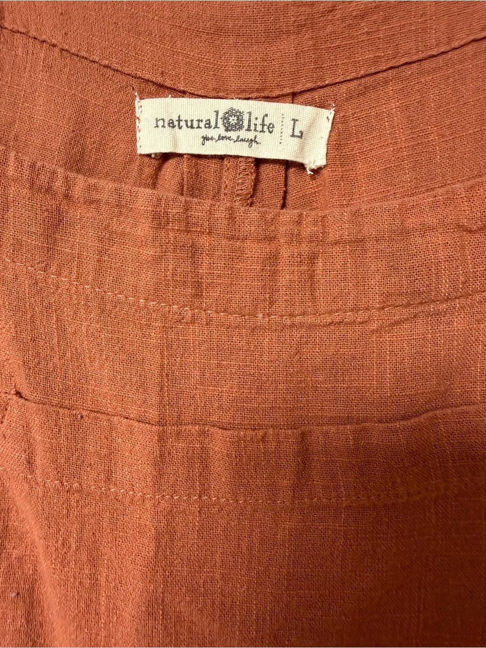 Natural Life Rust 100% Cotton Wide Leg Overalls Jumpsuit Size L Boho Lagenlook - Picture 6 of 10